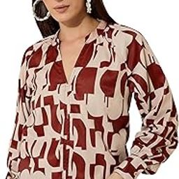 Women's Regular Fit INKAST Conversational Print Mandarin Collar Cuffed Sleeves Top-image-2