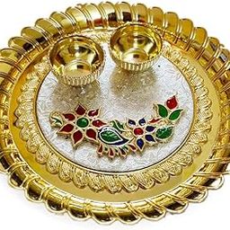 DMS RETAIL Handcrafted Acrylic Pooja Thali with Kumkum Holder Decorative Rakhi Thali|Engagement Thali|Rakshabandhan Thali|Tilak Thali(D2)-image-42