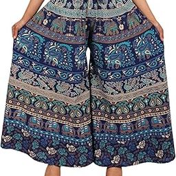 Cotton Women'S Regular Fit Mid Rise Jaipuri Printed Palazzo Pant (Free Size) (Blue 1)-image-17