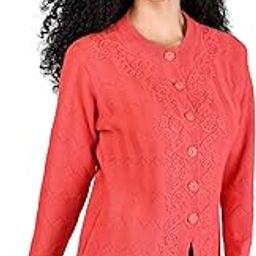 Women Woolen Round Neck Sweater Heavy Front Long Kadai Cardigan Winter Wear Pure Wool Cardigan for Women Free Size Cotty Warm Cardigans with Side Pockets (XS, Carrot)-image-60