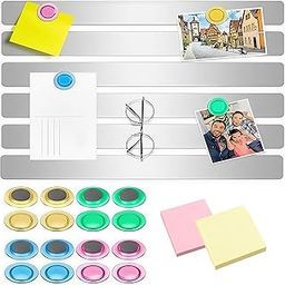 BOSSNUOK 6 Pack Stainless Steel Magnetic Memo Board Set - Adhesive Backed Notice Strip with 20 Magnets, 2 Memo Pads | Multi-Purpose for Fridge/Office/Wall Organization (Silver)(30cm*3cm)-13