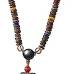 Buddhist Mala Wood Bead Necklace - Green Agate Large Dzi Pendant & Necklace Ethnic Long necklace for Men & Boys (36 Inch)-image-74