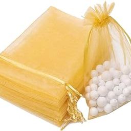 DMS RETAIL Plain Organza Shagun Potli Bags Drawstring Potli Pouch, Gift Goodies Goodies Candy Bags Return Gift Potli bags Golden 13X18 CMS (Pack Of 30)-14