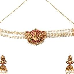 Temple Jewellery Set | Gold Plated Traditional Choker Necklace | Ethnic Gold Plated Choker Necklace Set for Women | Birthday Anniversary Gift for Wife-image-20