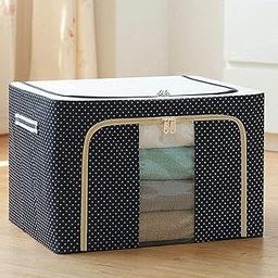 Descaler 66 Ltr storage bag Foldable Steel Frame Cloths Zip Organizer Bag and Oxford Fabric Storage Living Cover Boxes For Wardrobe Organizer Shelves Clothes, Sarees, Bed Sheet, Blanket (Pack of 1)-21