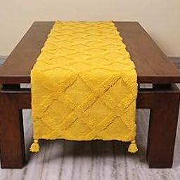 Dekor World 1 Piece Cotton Tufted Harmony Collection 6 Seater Place Mat(Yellow, 33x180 cm or 13x72 Inches)-for Dining & Center Table-image-56