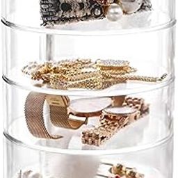 OFRANK Acrylic Organizer, 4-Tier 360 Degree Rotating Jewelry Storage Box for Earring Bracelets Rings Cosmetic Fits Small Spaces on Dressing Table, Clear, clear, Modern-image-35