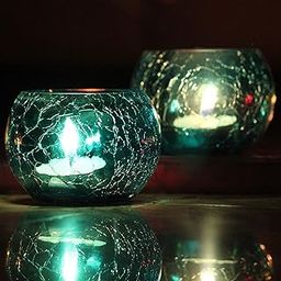 Brahmz Candle Holder Crackle Tealight Votive for Home Decor Gift Glass Candle Votive (Blue - Pack of 2)-image-46