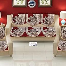 SPIEx-cell Excell loomtex Presents SK_34 Patti Print Sofa Cover of Exclusive Royal Look Velvet Sofa Cover Set of Heavy Fabric 500 TC Floral Design 5 Seater Sofa Cover -|| Set of 6 Piece ||-6