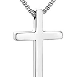 Cross Necklace for Men, Silver Black Gold Stainless Steel Cross Pendant Necklace for Men, 16-30 Inches Box Chain-image-7