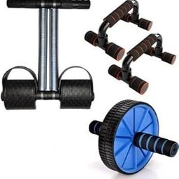 Shopfleet 3 in 1 Combo Tummy Trimmer, Ab Wheel Roller with Push Up Bar for Gym & Home Exercise Multicolour-4
