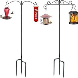 Rexwnadu Adjustable Double Outdoor Shepherds Hook Heavy Duty Two Sided Bird Feeder Pole for Hanging Plant Baskets, Solar Light Lanterns, Wind Chimes-image-2