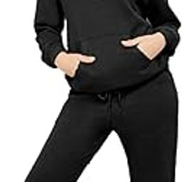 Women's Cotton Fleece Hoodies Sweatpants Set Tracksuit Combo Black Jogger With Hoodie Co-Ord set for Girl's Pullover 2 Piece Outfit Jogging (IN, Alpha, XL, Regular, Black)-image-69