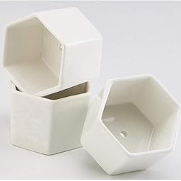 Ceramic Planters Hexagon Shape Modern Flower Vase for Home Decor Office Table Living Room Center Table Matte Finish 9Inch Centerpieces, Elegant Pot 6 Inch-11