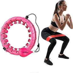 (Hula Hoop + Loop Bands) 24 Knots Weighted Holla Exercise Hoop with Resistance Loop Bands Extra Large, Workout, Exercise, Gym, Exercise, Fitness Weight Loss -Multi-29