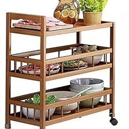 XieXie® 3 Tier Bamboo Serving Trolly Kitchen Rolling Cart Removable Wood Trolley Island Cart, Utility Cart Multi-Layer Storage Shelf Rack on Wheels.(Assembly Required DO IT Yourself) Bamboo Wood-image-24