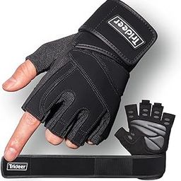 Trideer Padded Weight Lifting Gloves, Gym Gloves, Workout Gloves, Rowing Gloves, Exercise Gloves for Powerlifting, Fitness, Cross Training for Men & Women (Black, L (Fits 7.9-8.6 Inches))-image-0