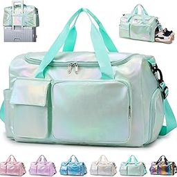 Women's Sports Bag, Waterproof Travel Bag with Shoe Compartment and Wet Compartment, Versatile Travel Bag for Gym, Swimming Pool and Weekend. (Green)-image-85