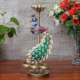 Craft Tree Metal Handpainted Decorative Peacock Tlight Showpiece in Multicolor-image-4