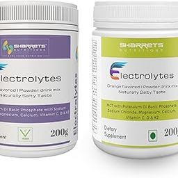 Sharrets Electrolytes Powder - MCTs with Potassium, Phosphorus, Sodium, Chloride, Magnesium, Calcium, Vitamin C, D & K2 (Combo of Unflavor & Orange Flavor) 200g Each-image-5