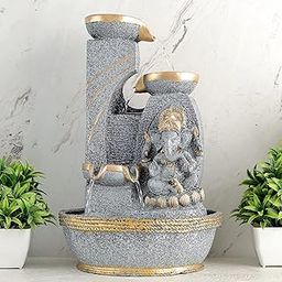 Global Grabbers Polyresin Table Top Indoor Outdoor Water Fall Fountain with LED Lights Home Decor Decoration Gift Gifting Items-STN_GRY-BG23-image-42