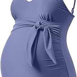 Maternity Swimsuit V-Neck One Piece Maternity Monokini Tie Front Bathing Suit Pregnany Swimwear-image-34