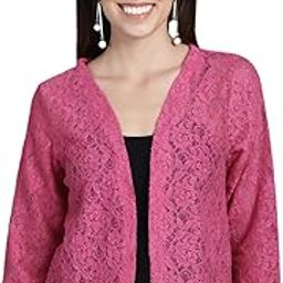 Women Self Design Lace Regular Front Open Shrug (FM-SHRG-13_N) Fuchia-30