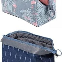 Moxtiza Polyester Cosmetic Bag, Make Up Bag, Water-Resistant Zipper Large Travel Makeup Organizer, Toiletry Pouch for Women, Portable Travel Makeup Bag for Girls(Combo)-Blue and Gray-13