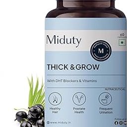 Miduty Thick & Grow Biotin Hair Supplement | With DHT Blockers, Amino Acids, Vitamins & Minerals | Supports Hair Growth, Volume & Reduced Hair Fall | For Men & Women | 60 Veg Capsules-28