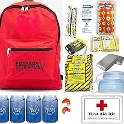 Prepare Survive Emergency Backpack for 2-Persons 3-Days for Storms, Fires, Floods, Earthquakes. Blue Can Water 50-Year Shelf Life, 59-Pieces Kit with First Aid, Over 10,000 Sold (Cherry)-image-35
