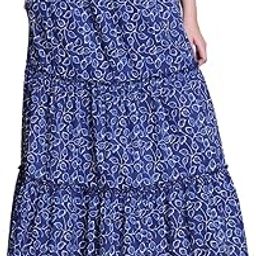 Pure Cotton Sky Blue Floral-Printed Maxi Skirt with Side Pocket-image-40