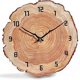 YRUDMBIN Rustic Wall Clock Silent 12 Inch Battery Operated Wooden Annual Ring Creative Home Decor for Bathroom Kitchen Bedroom Living Room-image-2
