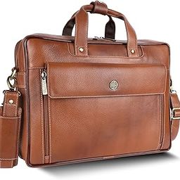 Genuine Leather Office Bag for Men, 15.6" Professional Leather Laptop Bag for Men for Office, Travel, Daily Use, Adjustable Strap & Multi Compartments - 1 Year Warranty - Tan-picture-10