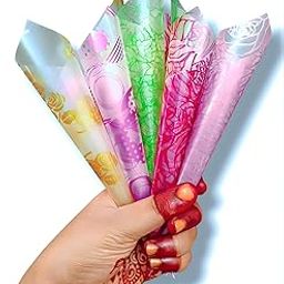 SAAIRAA ORGANICS Printed Design Pre Rolled Frozen Cellophane Sheets For Mehndi Cone, 25 Micron (30 Pcs) | Ideal For Mehndi Art - Multicolor-image-10