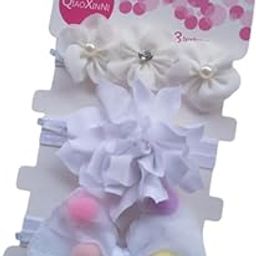 SYGA 3 Piece Baby Headband Set, Stretchable Fabric Bow and Flower Headdress for Newborn Infant Toddlers Kids-0-3 Years (White with large floral accents)-image-74
