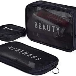 NESTIC Cosmetic Organizer Bag Mesh Makeup Pouch for Women Travel Toiletry Bag for Cosmetics Brushes Accessories Zippered Portable Carry Pouch Set of 3-15