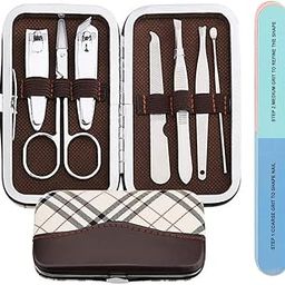 Manicure Set Nail Clippers Nail Tools Pedicure Supplies Nail Clippers for Women Men Nail Set Mens Manicure Kit Fingernail Toenail Clippers 7 in 1 Manicure Tools Black with Leather Travel Case with Nail Buffer-image-19