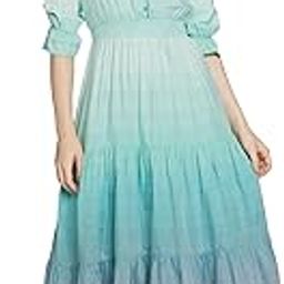 Women Lichen Rayon Geometric Yarn Dyed A-Line Calf Length Dress-image-4