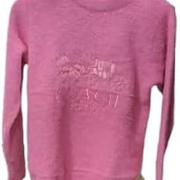 Women's Pink Knit Sweater, Long Sleeve, Crew Neck, Textured Logo Pattern-image-99