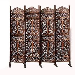 Aarsun 4 Panel Wooden Partition with Stand | Room Divider | Wooden Separator | Wood Panel in Mango Wood-image-7