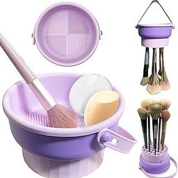 CLYDORA 3-in-1 Silicone Makeup Brush Mat with Drying Holder – Brush Washing Pad, Makeup Sponge Cleaner And Puff Cleaning Bowl – Cosmetic Brush Tool for Deep Cleaning (Multicolor)-30