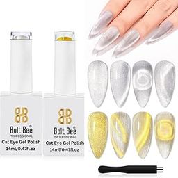 Bolt bee 9ml Cat Eye Gel Nail Polish 2pcs Silver and Gold Wide Cateye Gel Polish Soak Off UV Gel Magnetic Gel Polish Varnish for DIY at Home-image-34