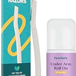 FemiSafe Personal Care Combo for Women | Face Razor (1 Pc), AHA BHA Underarm Roll-On (50 ml) | Hair Removal, Odour Control & Sweat Protection-27