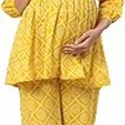 Jaipuri Floral Bandhej Printed 100% Cotton Maternity Nursing and Feeding Co-ordSet | Nursing Zippers | Pre and Post Pregnancy | Color - Yellow-image-30