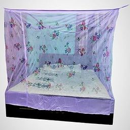 EMBOSSED Luxury Mosquito Net for Bed Double to King Size Bed Canopy |Cotton Mosquito Net| Finest Mesh – 300 Holes per Square Inch, with Hanging Hook Purple 6x7-image-1
