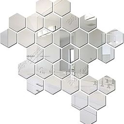 Bikri Kendra - 31 Hexagon with 20 Butterflies Silver Stickers for Wall, Hexagon Mirror Wall, Acrylic Mirror Hexagonal-image-47