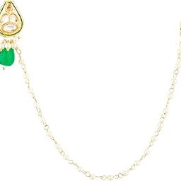 Traditional Kundan Clip-On Nosepin with Green Bead, Pearl Chain, Gold-Tone, NK-5340-image-19