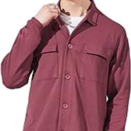 Mens Collared Neck Fullsleeve Burgundy 2Pockets Polyester Fleece Regular fit Shacket-picture-28