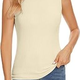 Sleeveless Turtlenecks for Women Lightweight Knit Sleeveless Vest Stretchy Turtleneck Tops-image-1