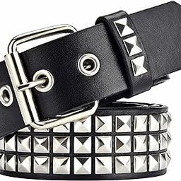 Studded Belt, Metal Punk Rock Rivet belt with Bright Pyramid Studded for Women Men, Black, Fit Pant 35-40 inch-image-12